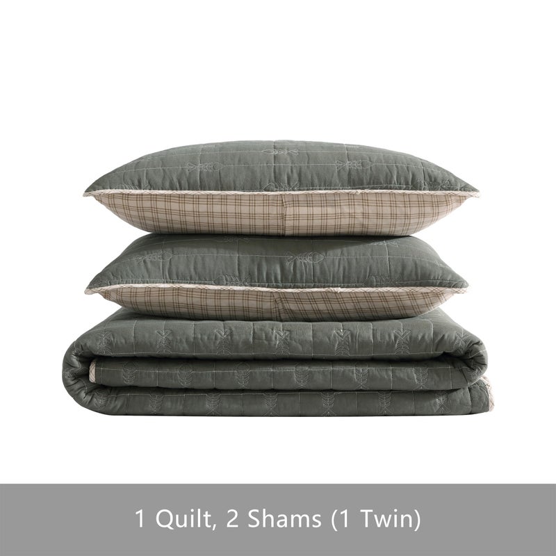 Eddie Bauer - Twin Quilt Set, Reversible Cotton Bedding with Matching Sham, Lightweight Home Decor for All Seasons (Troutdale Green, Twin) - Image 5